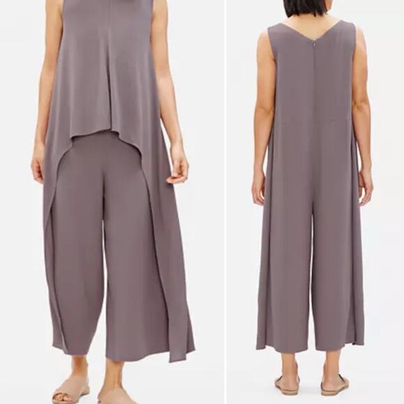 EILEEN FISHER Layered Bateau Neck Silk Jumpsuit | Luna / Gray | L | NWT - Picture 12 of 12